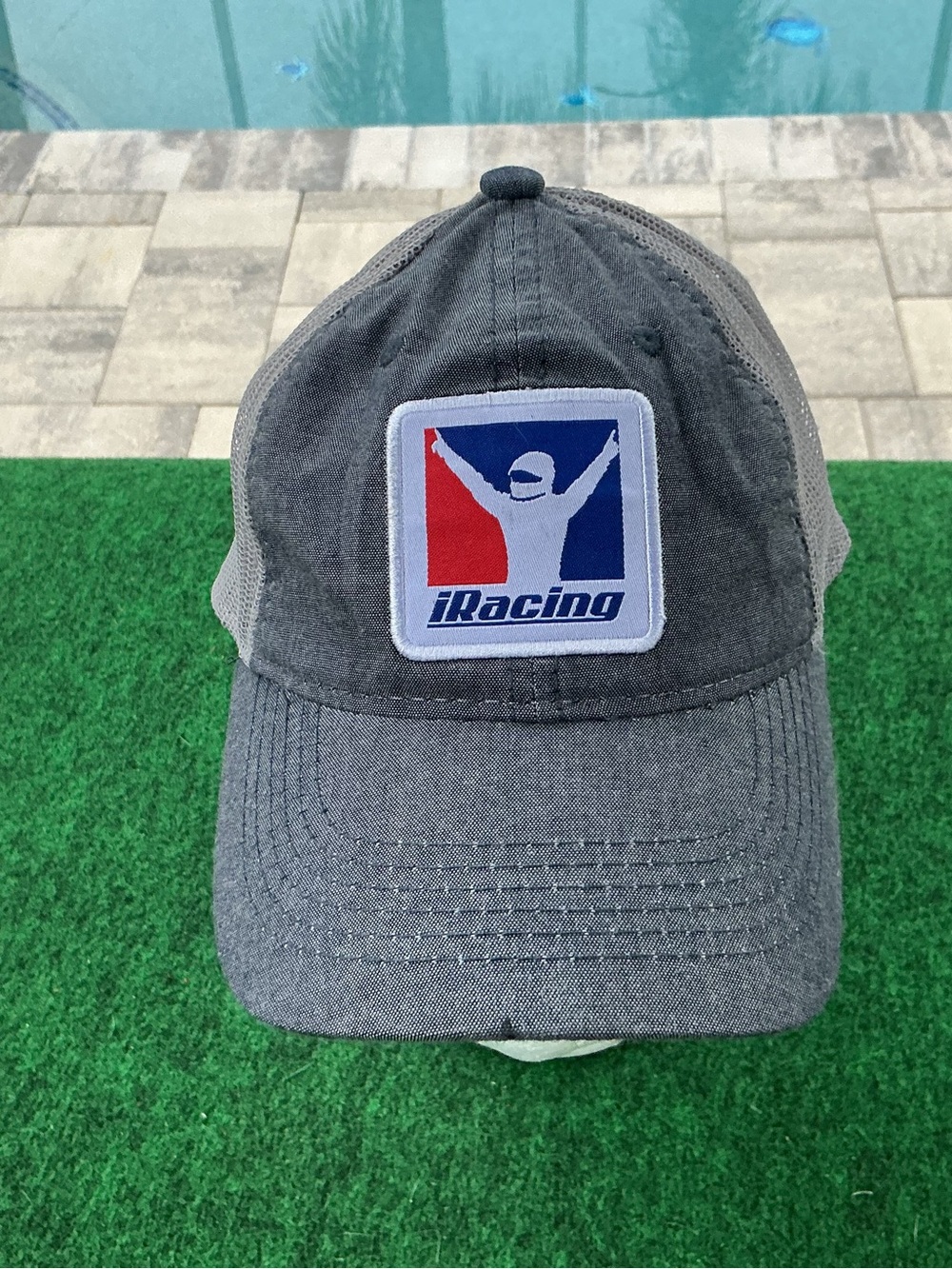 Men's Gray Mesh Back Trucker iRacing Logo Baseball Hat Cap Adjustable